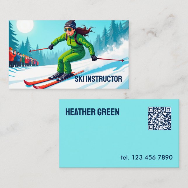 Custom QR Ski Instructor Business Card (Front/Back)