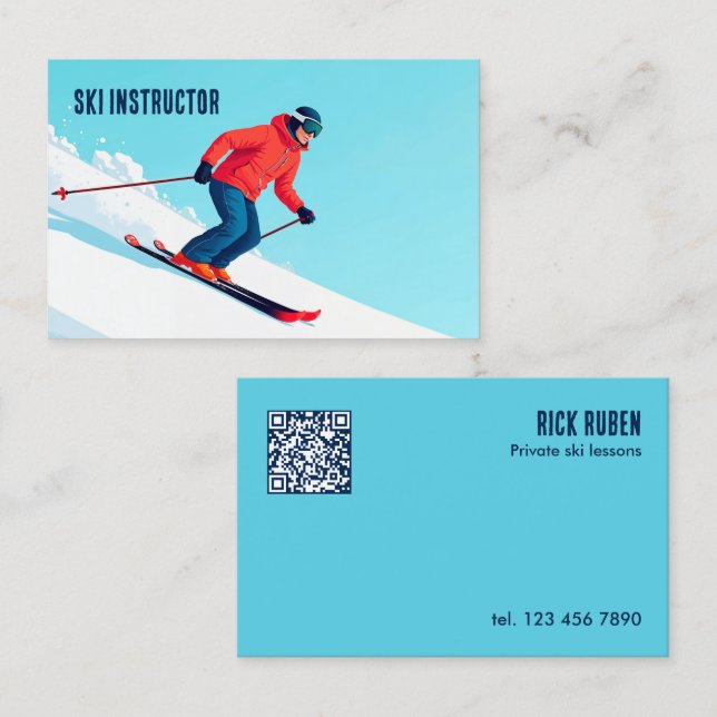 Custom QR Ski Instructor Business Card (Front/Back)