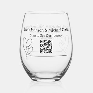 Custom QR Wedding Favor Stemless Wine Glass
