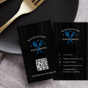 Custom QRCode Wood Textured Restaurant Logo Rustic Business Card