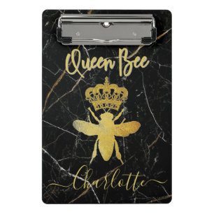 Custom QUEEN BEE Black Marble Gold - School Office Mini Clipboard