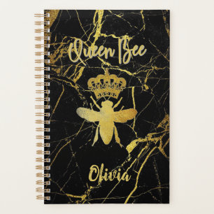 Custom QUEEN BEE Gold Black Marble Undated Monthly Planner