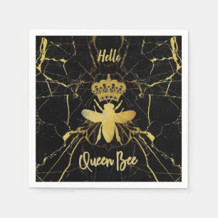 Custom QUEEN BEE Gold Marble Beverage Cocktail Napkin