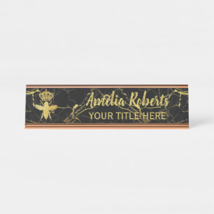 Custom QUEEN BEE GoldBlack Marble Nameplate Holde Desk Name Plate