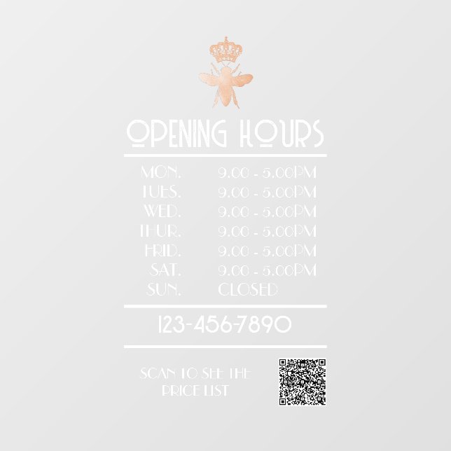 Custom QUEEN BEE White Business Open Hours Logo (Sheet)