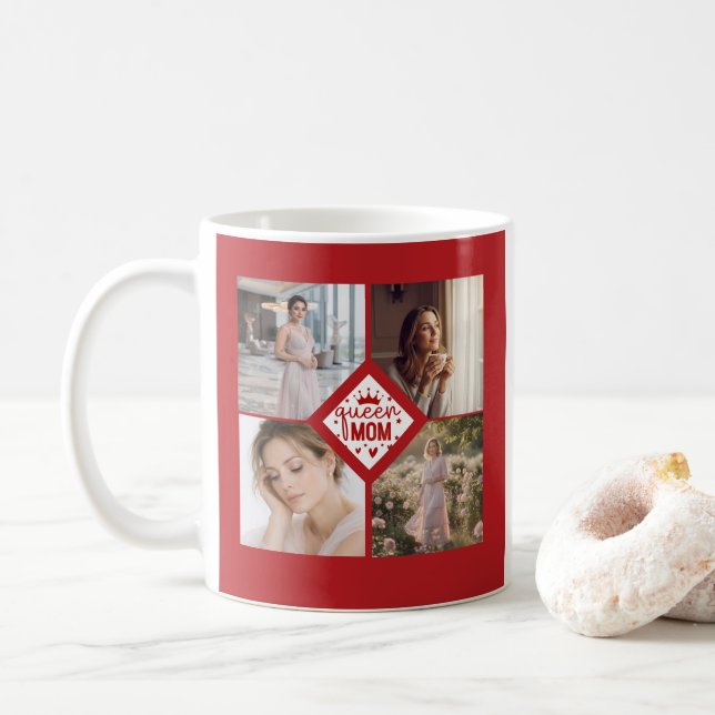 Custom Queen Mum Photo Collage Keepsake Coffee Mug (With Donut)