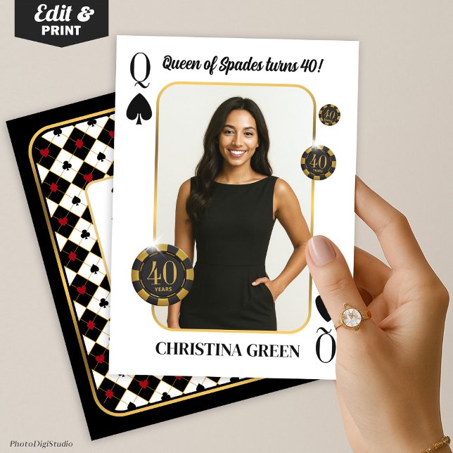 Custom Queen of Spades Birthday Invite, Casino  Invitation (Custom Queen of Spades Birthday Invite with Photo, Casino Invitation)