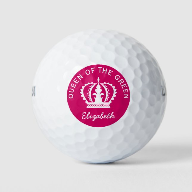 Custom Queen of the Green Hot Pink Crown  Golf Balls (Front)