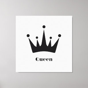 Custom Queen Text Black Colour Crown Stretched Canvas Print