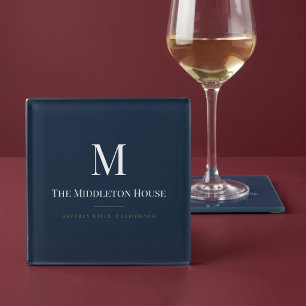 Custom Quiet Luxury Estate Monogram Family Name Glass Coaster