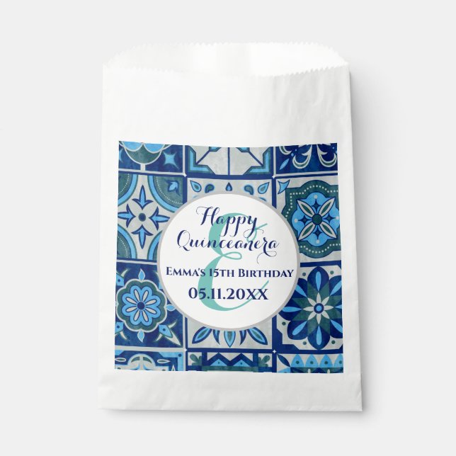 Custom Quinceanera Gift idea Monogram Name Azulejo Favour Bags (Front)