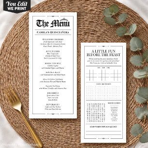 Custom Quinceañera Menu, Black White Interactive Menu