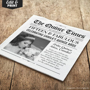 Custom Quinceañera Napkins, Miss Quince Newspaper Napkin