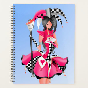 Custom Quirky Jester and Puppet King Pink Blue Planner