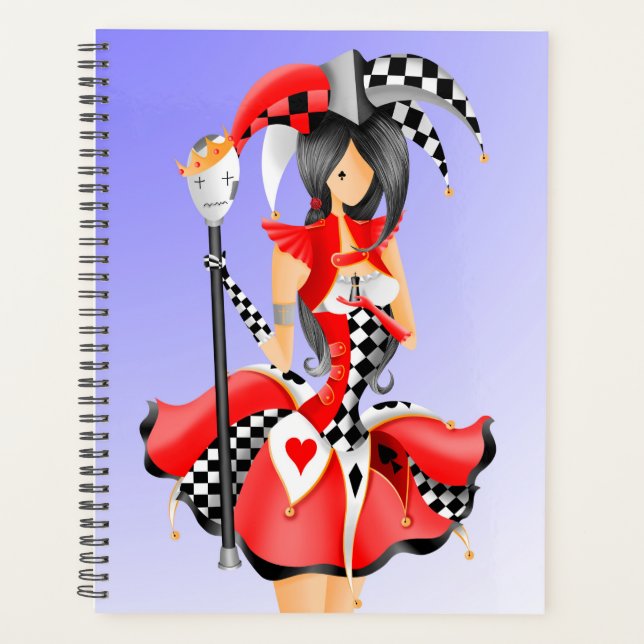 Custom Quirky Jester and Puppet King  Red Blue Planner (Front)