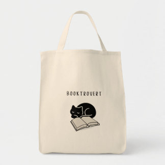 Custom Quote Black Cat Booktrovert Minimalist Tote Bag