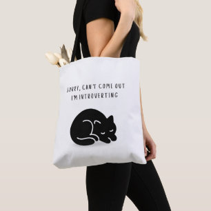 Custom Quote Black Cat I'm Introverting Funny Tote Bag