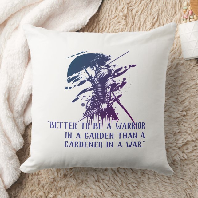 Custom Quote Japanese Samurai Blue Ink Art Pillow (Blanket)