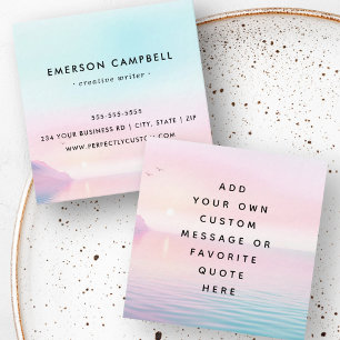Custom quote message watercolor sunrise over sea square business card