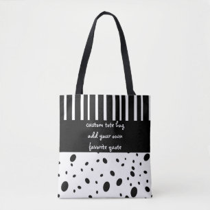 custom quote tote add a quote black and white dots bag