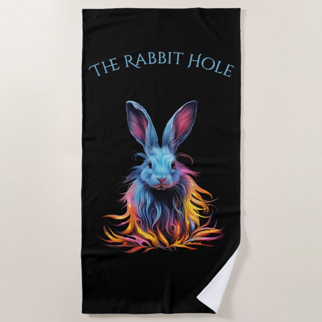Custom Rabbit Hole Blue Bunny Beach Towel (Front)