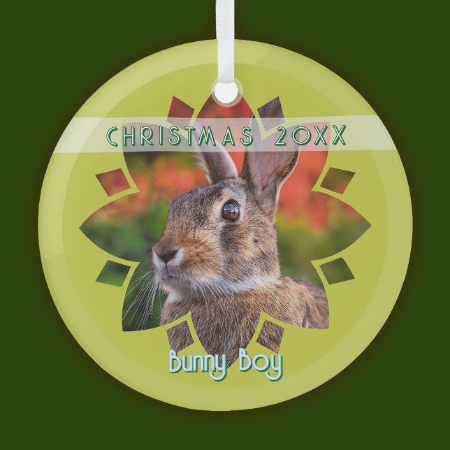 Custom Rabbit Photo on Yellow Green Glass Tree Decoration (Creator Uploaded)