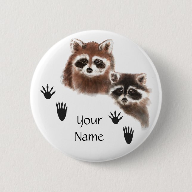 Custom Raccoons with Footprints 6 Cm Round Badge (Front)