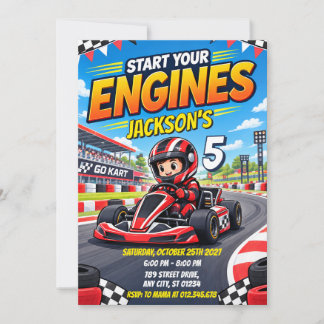 Custom Race Car Go Karting Birthday Invitation