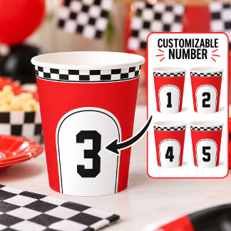 Custom Racing Number Red Chequered Paper Cups
