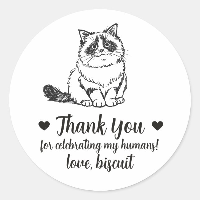 Custom Ragdoll Cat Wedding Favour Stickers (Front)