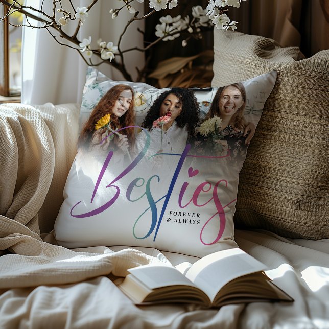 Custom Rainbow Besties, Photo & Text  Cushion (Creator Uploaded)