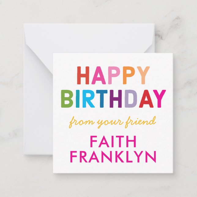 Custom Rainbow Birthday Friend Gift Enclosure Card (Front)