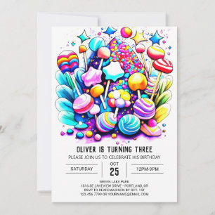 Custom Rainbow Candyland Birthday Invitation