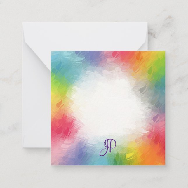 Custom Rainbow Colours Calligraphed Monogrammed Card (Front)