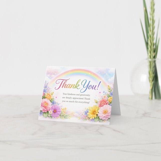 Custom Rainbow Floral Thank You Card | Elegant (Front)