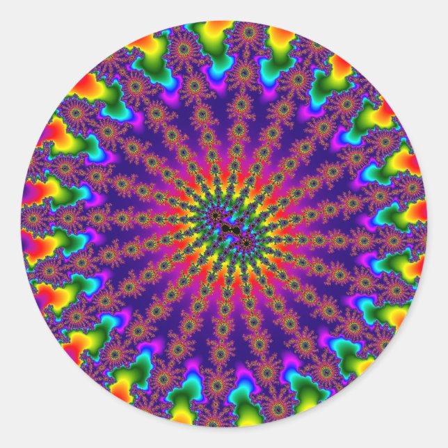 Custom Rainbow Fractal Burst Large Round Stickers (Front)
