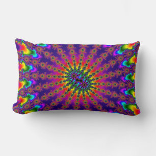 Custom Rainbow Fractal Burst Lumbar Throw Pillow