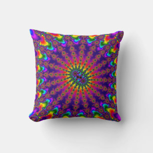 Custom Rainbow Fractal Burst Throw Pillow