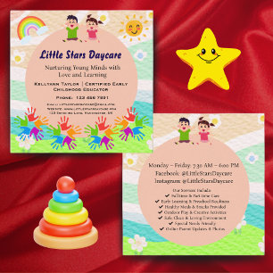 Custom Rainbow Handprint Sun Daycare Card Template