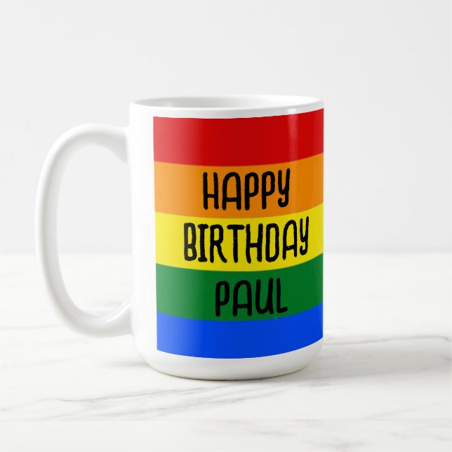 custom Rainbow Happy Birthday coffee mug cup (Left)
