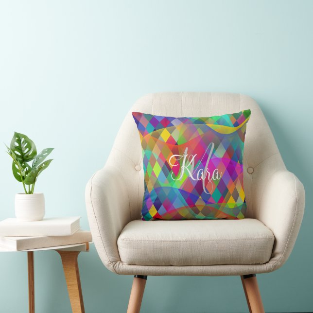 Custom Rainbow Harlequin with colourful smoke  Cushion (Chair)