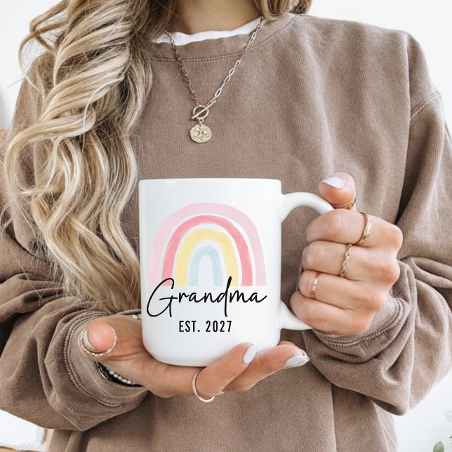 Custom Rainbow Mug Gift for New Grandmother (Custom Rainbow Gift for Grandmother, Baby Shower, or Mother’s Day, Custom New Grandmother Mug Gift,)