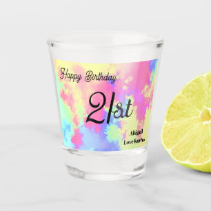 Custom Rainbow Paint Splatter  21st Shot Glass 