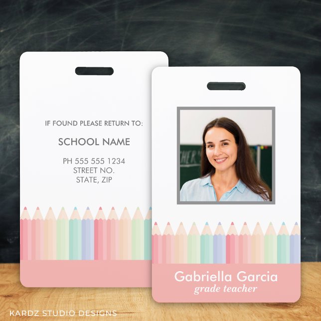 Custom Rainbow School Teacher ID badge (Personalize this teacher ID badge with picture, name and details.)