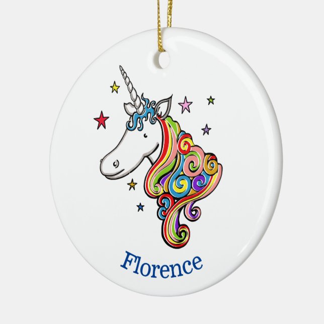 Custom Rainbow Unicorn Ceramic Tree Decoration (Left)