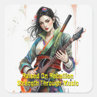 Custom Rainbow Warrior Girl Guitarist Art Inspired Square Sticker