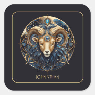 Custom Ram Zodiac Symbol Cosmic Black Gold Aries Square Sticker