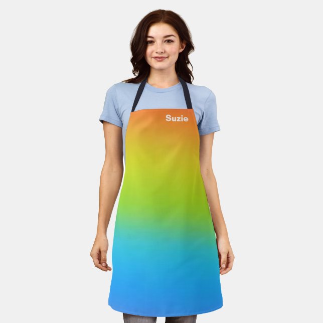 Custom Ranbow Chef  Baker Personalised Name Apron (Worn)