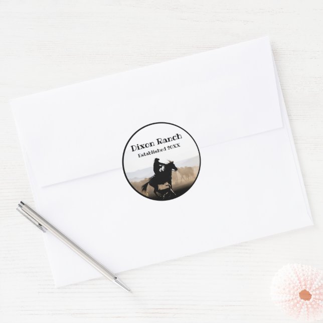 Custom Ranch Cowboy Horse Established Classic Round Sticker (Envelope)