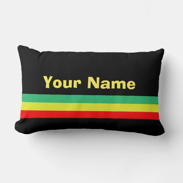 Custom Rasta-Striped Home Decor Lumbar Cushion (Front)